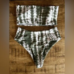 Green and White Tie-Dye Bikini Set